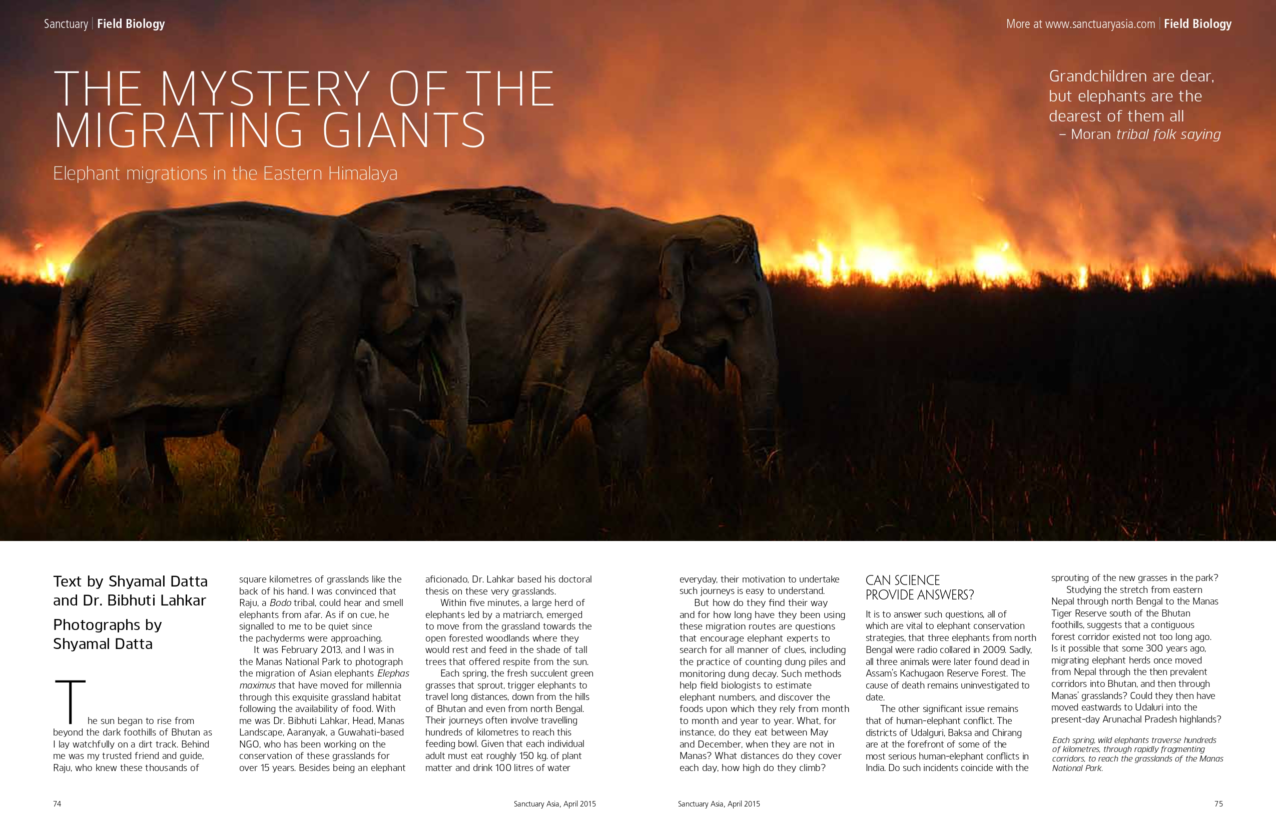 Article in Sancturary Asia, April 2015